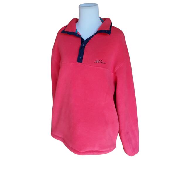 Vintage L. L. Bean Coral Pink 1/4 Snap Pullover Fleece Jacket Pockets Sz Medium - Picture 5 of 12
